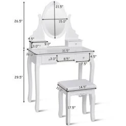 Costway Bedroom Wooden Mirrored Makeup Vanity Set Stool Table Set White 5 Drawers -Furniture Haven Shop GUEST feb696b7 c136 4f84 a60a 607ac69879db