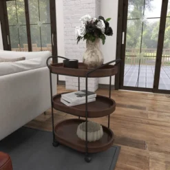 Wood 3 Tier Oval Tray Cart Brown - Olivia & May -Furniture Haven Shop GUEST febd1b82 8505 4506 8dfd b7d003db0606