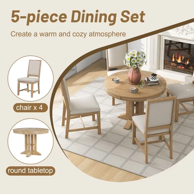 5-Piece Dining Set With Extendable Round Table And 4 Upholstered Chairs - ModernLuxe 4 5-Piece Dining Set With Extendable Round Table And 4 Upholstered Chairs - ModernLuxe - Image 4