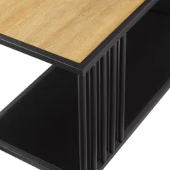 55.5" Modern 4 Shelf With Metal Bar Room Divider Bookcase Coastal Oak/Black - Saracina Home 13 55.5" Modern 4 Shelf With Metal Bar Room Divider Bookcase Coastal Oak/Black - Saracina Home -Furniture Haven Shop GUEST ffa6e104 97bb 4319 b27b 600bbe750d80