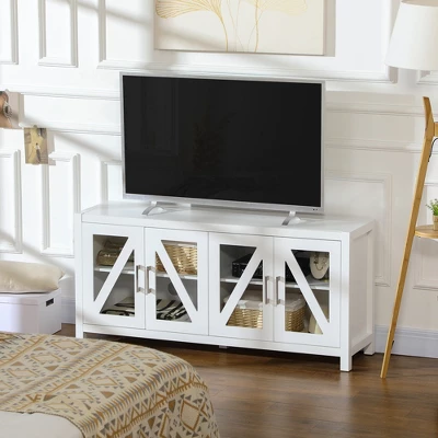 HOMCOM TV Cabinet Stand For TVs Up To 58", Entertainment Center With Adjustable Shelves, 4 Glass Doors And 4 Cable Holes For Living Room, White 4 HOMCOM TV Cabinet Stand For TVs Up To 58", Entertainment Center With Adjustable Shelves, 4 Glass Doors And 4 Cable Holes For Living Room, White - Image 4